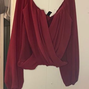 Burgundy long sleeve shirt crop top